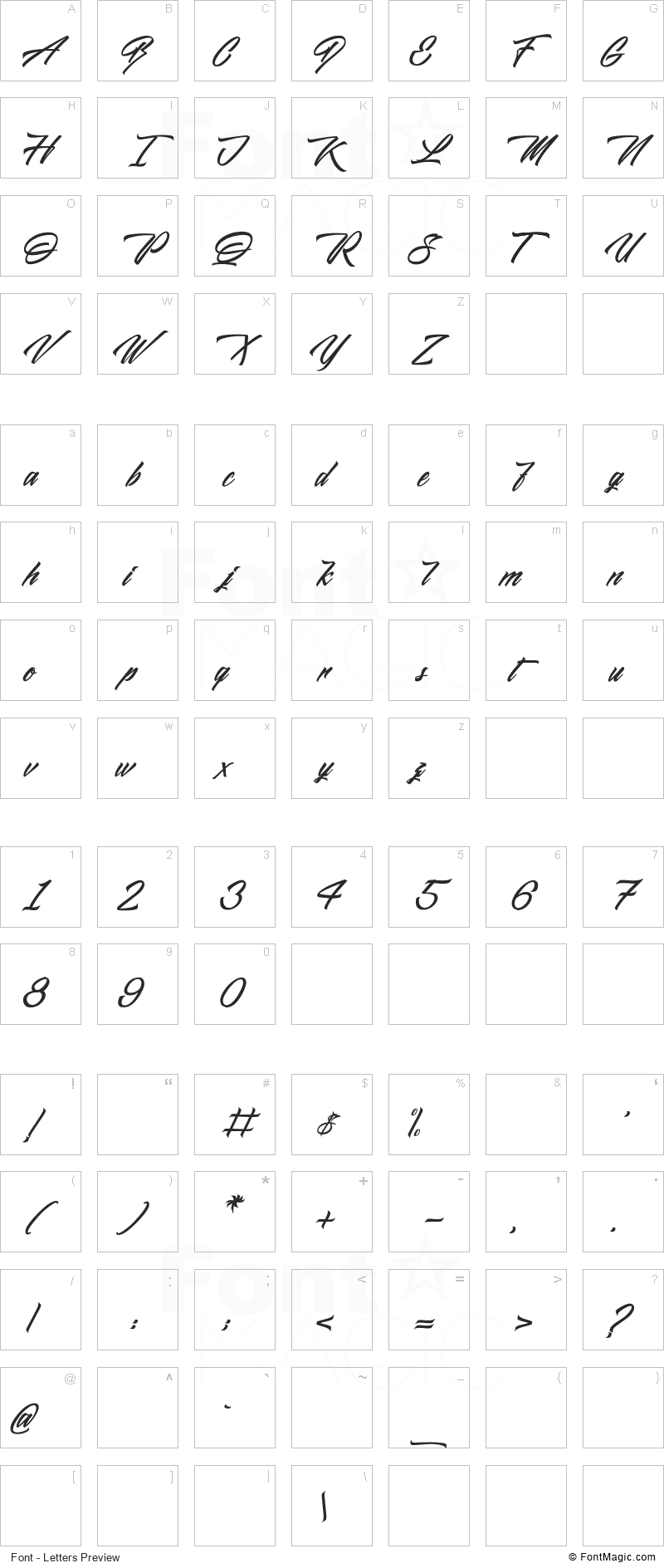 Midnight Street Font - All Latters Preview Chart